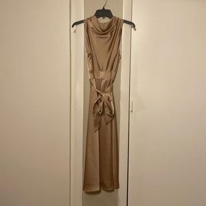 Gold satin knees length dress